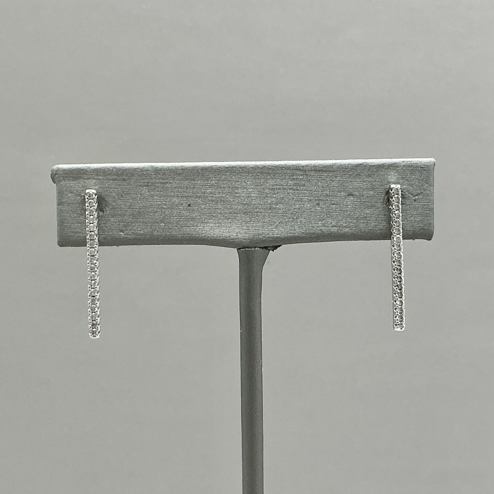Earrings Silver Tone Rhinestone Bar Pierced Studs Dangle Rectangle‎ Womens 1"